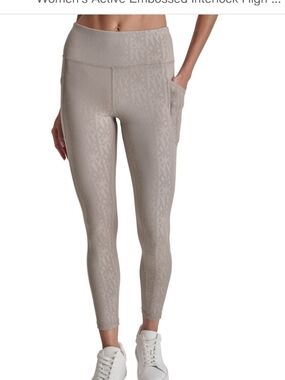 DKNY Taupe Embossed High-Rise Leggings with Side Pocket